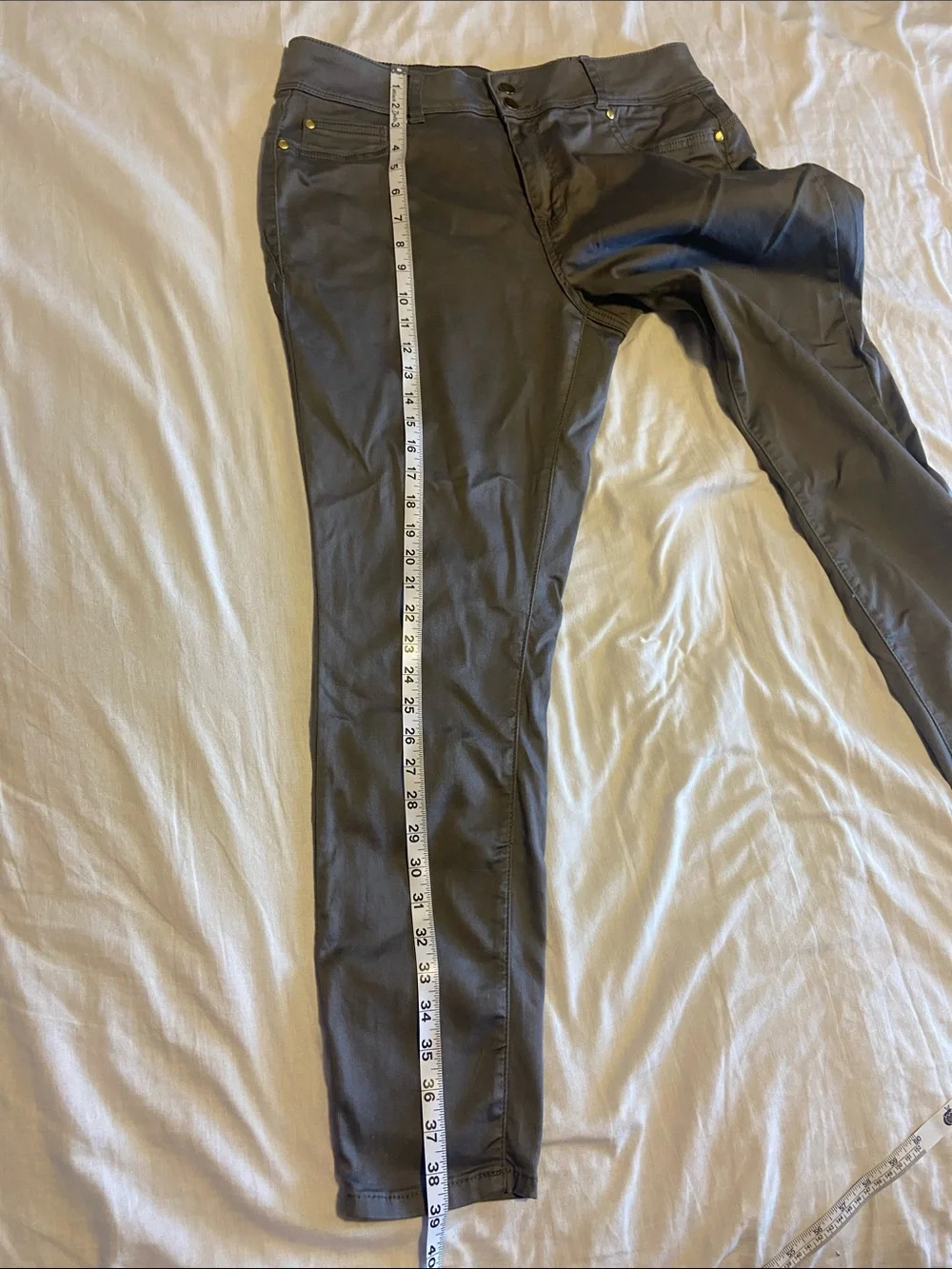 IMAN Gray Slim Pants with Gold-Tone Accents